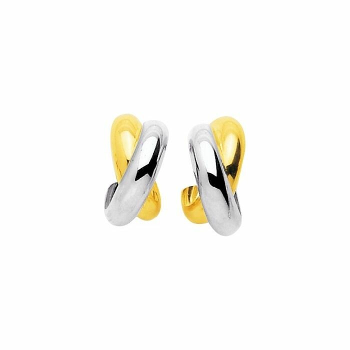 Boucles d'oreilles 1/2 anneau en or jaune et or blanc