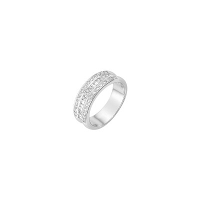 Alliance en or blanc et diamants demi baguette 2 rangs