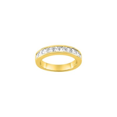 Alliance demi-tour en or jaune et diamants taille princesse