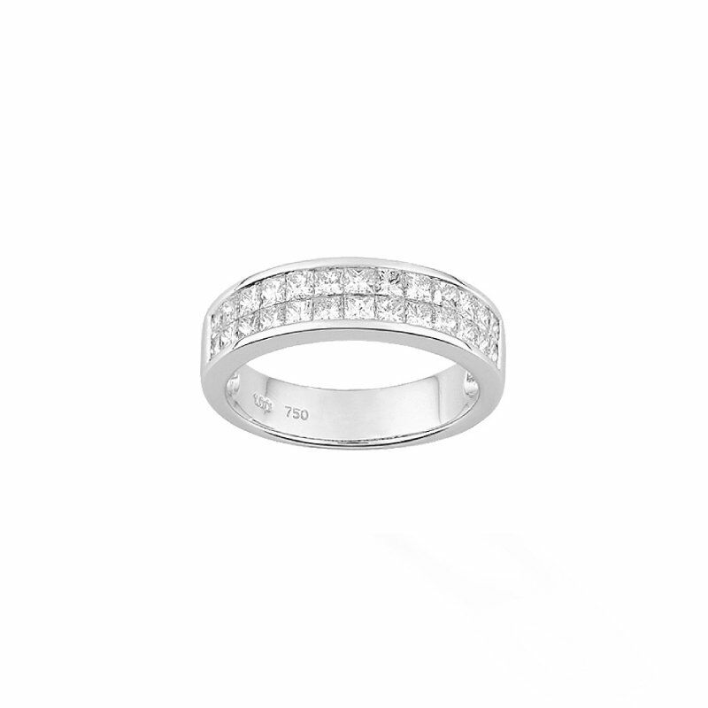 Bague en or blanc et diamants princesse 2 rangs