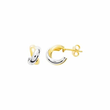 Boucles d'oreilles 1/2 anneau en or jaune et or blanc