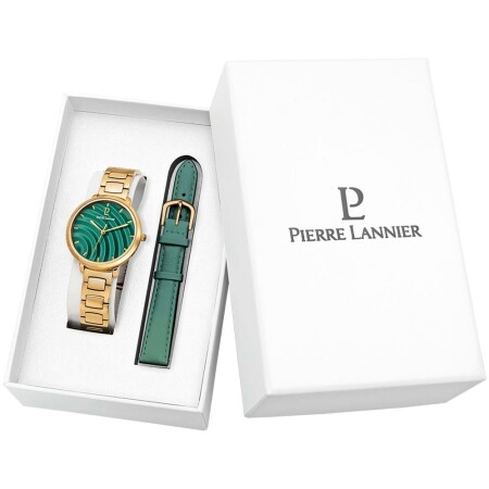 Coffret de montre Pierre Lannier Betty et bracelet en cuir vert 351J562