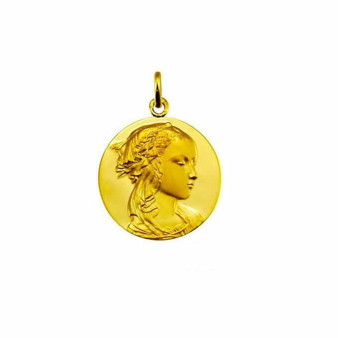 Médaille de baptême Arthus Bertrand en or jaune Vierge Adorazione