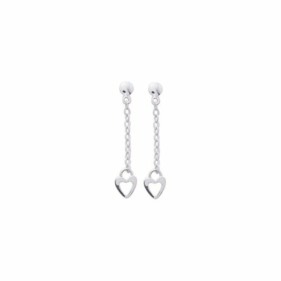 Boucles d'oreillles pendantes coeur en or blanc