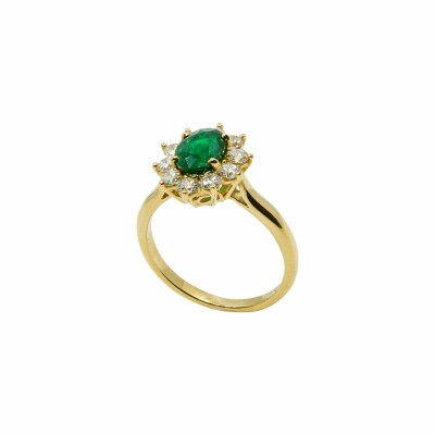 Bague marguerite en or jaune et émeraude et diamant