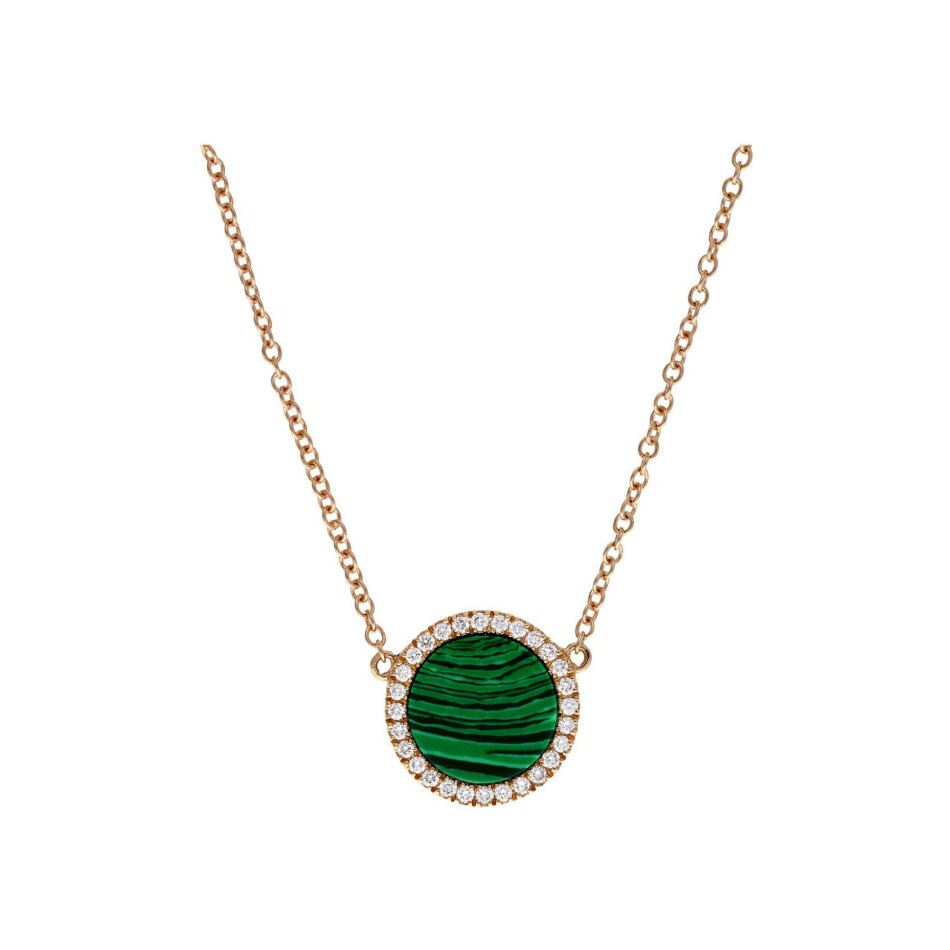 Collier Veron Roques en or rose, diamants et malachite