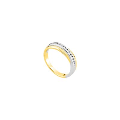 Alliance en or jaune, or blanc et diamants