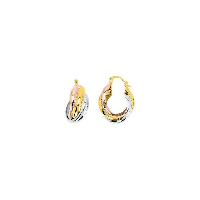 Boucles d'oreilles créoles en or jaune, or rose et or blanc
