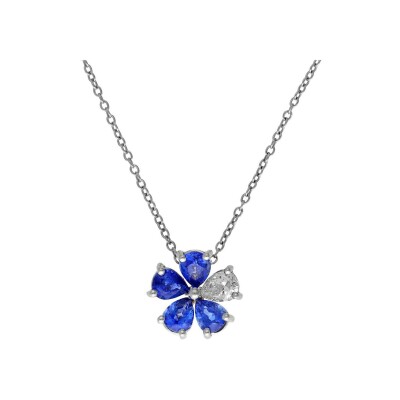 Collier Veron Roques fleur en or blanc, saphir et diamants
