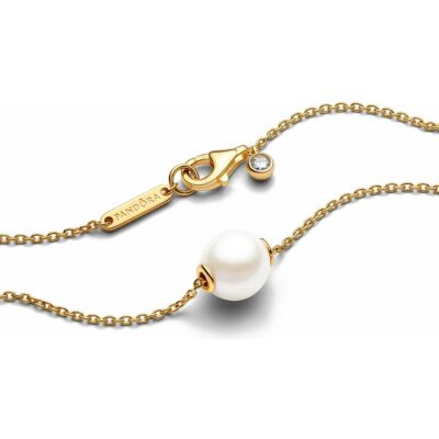 Collier Pandora en métal doré et perle d'eau douce, taille 45 cm