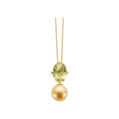 Veron Roques pendant, yellow gold, quartz and pearl