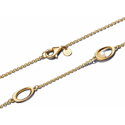 Collier Pandora Ovale De Forme Organique en métal doré et perle d'eau douce, 45 cm