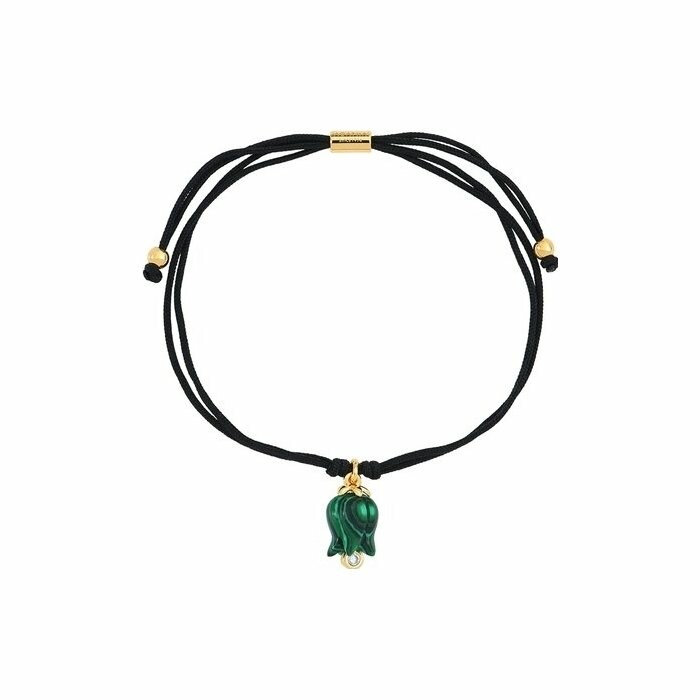 Bracelet cordon Agatha Amulette en laiton doré, oxyde de zirconium et malachite