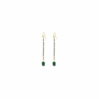 Boucles d'oreilles pendantes Agatha Amulette en laiton doré, oxydes de zirconium et pyrites