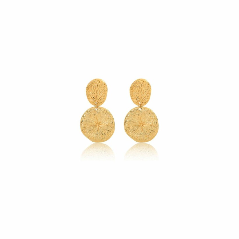 Boucles d'oreilles pendantes Agatha 2 médailles gravées motif étoile en plaqué or