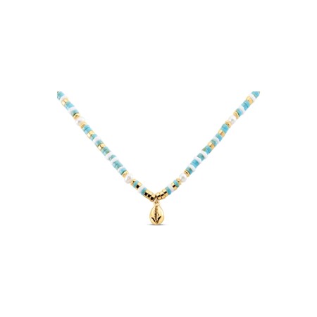 Collier Agatha en laiton, howilte et perle d'eau douce