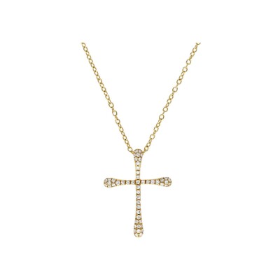 Veron Roques Croix pendant, yellow gold and diamonds