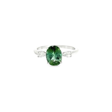 Bague en or blanc, tourmaline verte et diamants