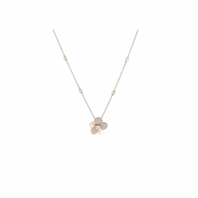 Flower necklace set, in pink gold and diamonds