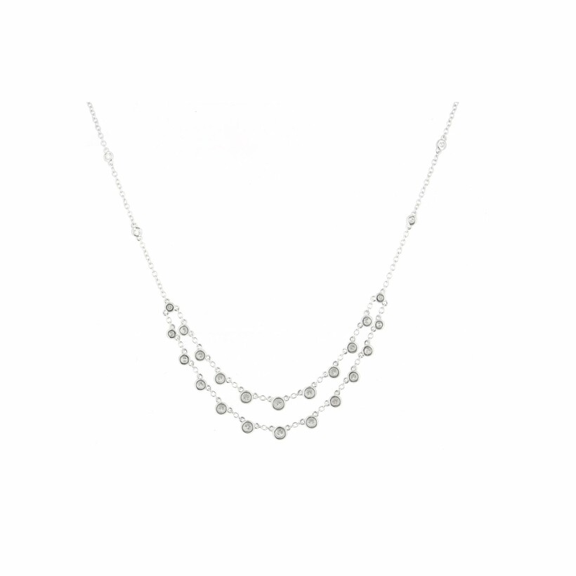Double chains bezel set necklace, in white gold and diamonds