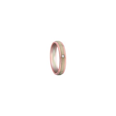 Alliance en or rose, or blanc palladié et diamant