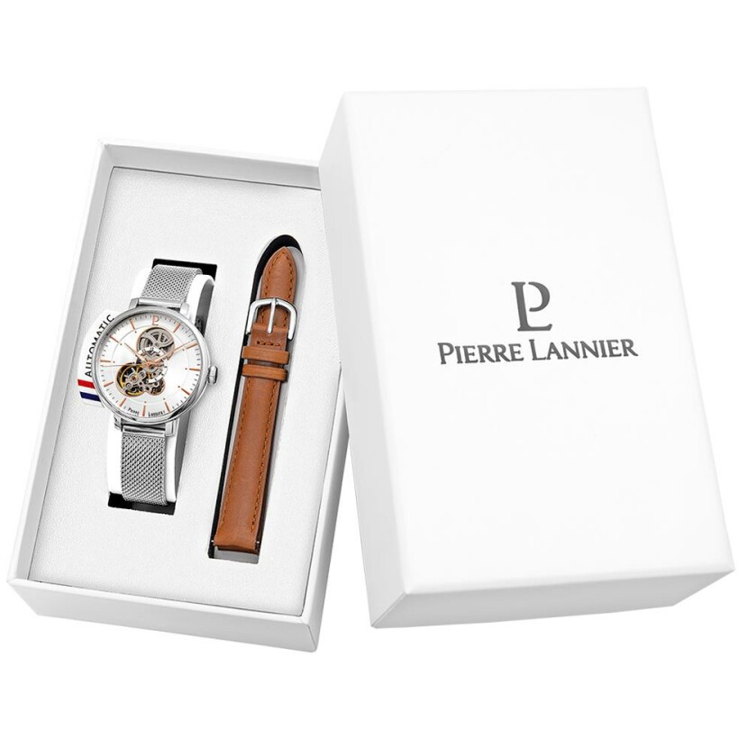 Coffret de montre Pierre Lannier Melodie et bracelet en cuir brun 371G621
