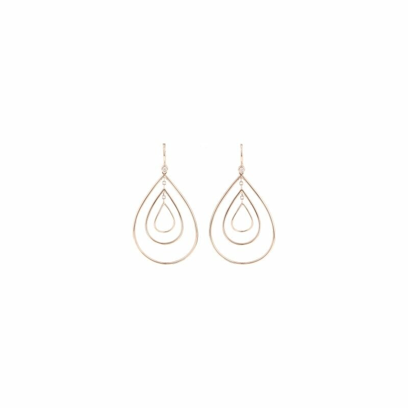Pear hoop earrings, in pink gold and diamonds