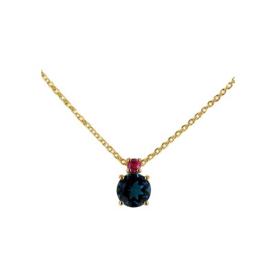 Collier en or jaune, diamant et topaze Bleu London