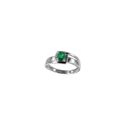 Bague en or blanc, émeraude et diamant