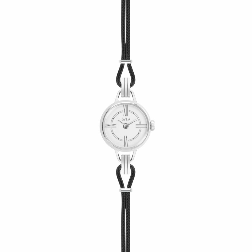 Bracelet de montre SILA en argent et coton, couleur noir profond