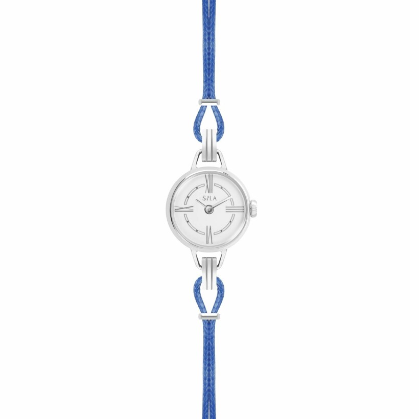 Bracelet de montre SILA en argent et coton, couleur bleu denim