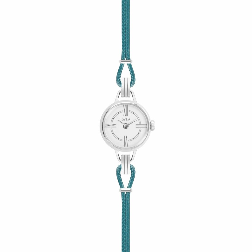 Bracelet de montre SILA en argent et coton, couleur bleu canard