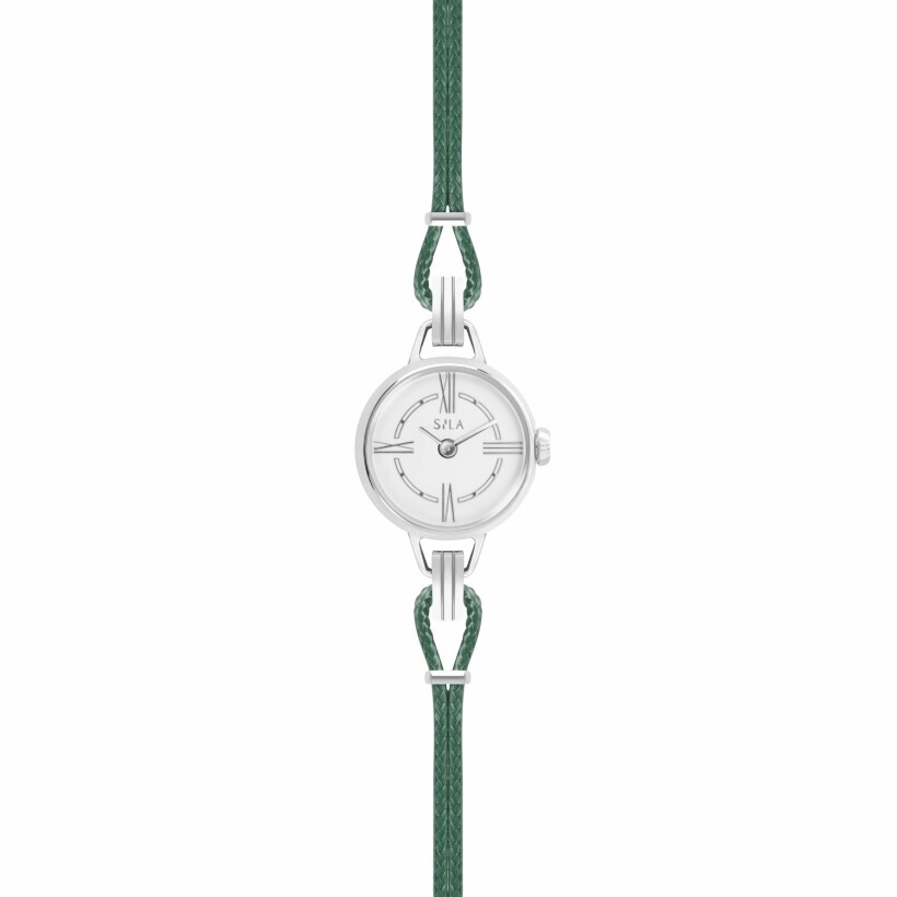 Bracelet de montre SILA en argent et coton, couleur vert bouteille