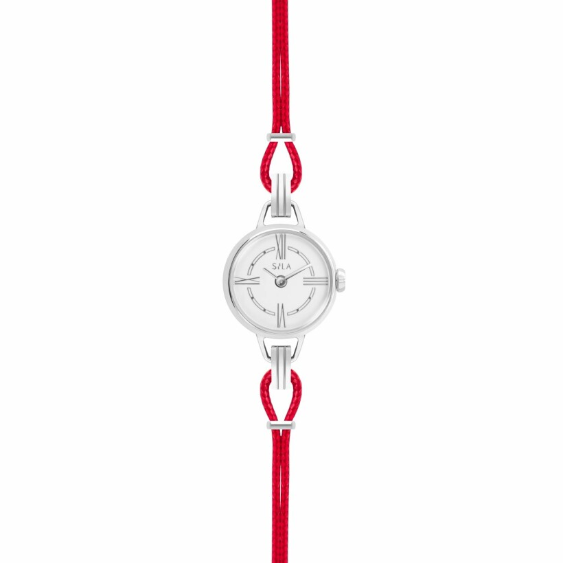 Bracelet de montre SILA en argent et coton, couleur rouge passion