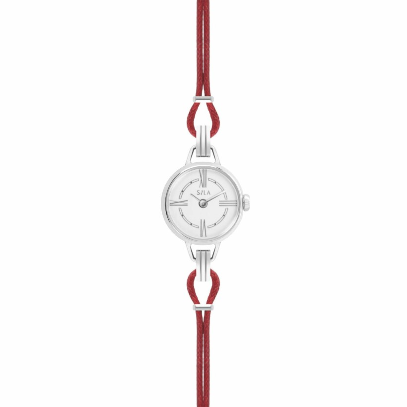 Bracelet de montre SILA en argent et coton, couleur rubis