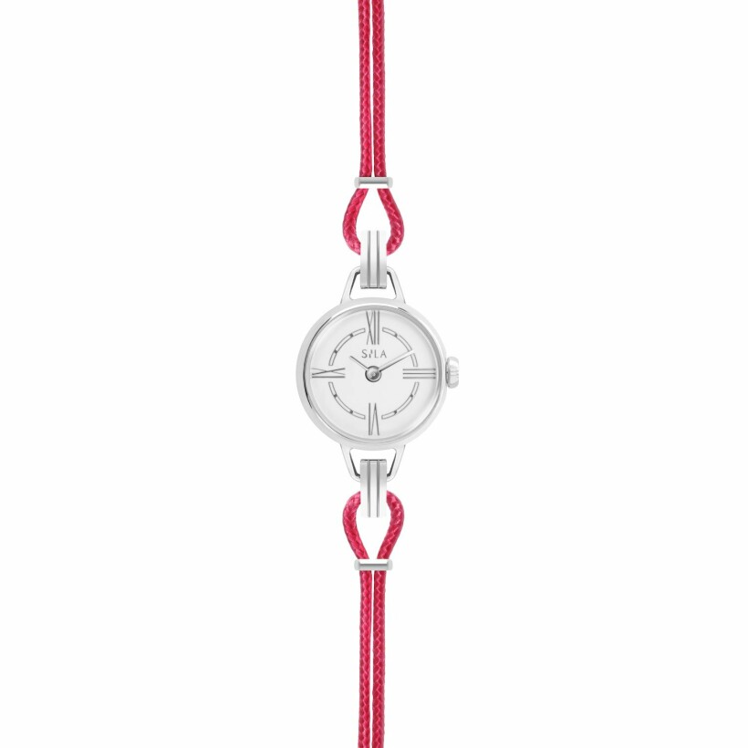 Bracelet de montre SILA en argent et coton, couleur rose indien