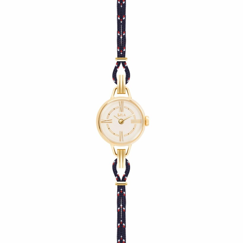 Bracelet de montre SILA en plaqué or jaune et nylon, couleur nautique bleu marine 