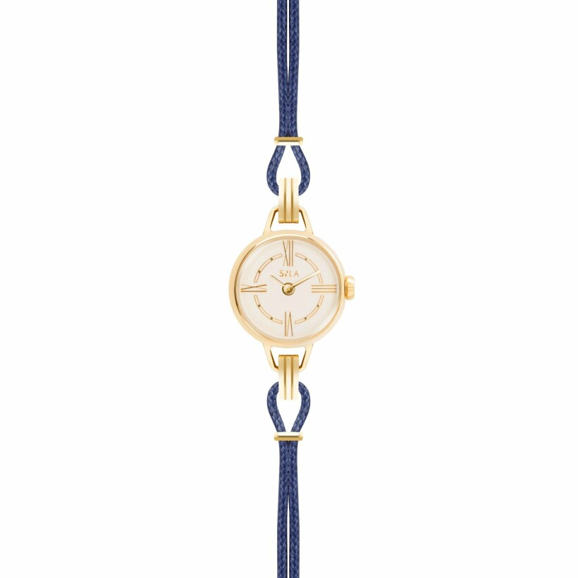 Bracelet de montre SILA en plaqué or jaune et coton, couleur bleu de minuit