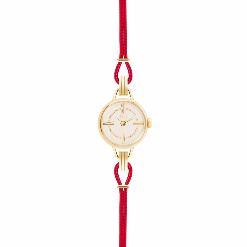 Bracelet de montre SILA en plaqué or jaune et coton, couleur rouge passion