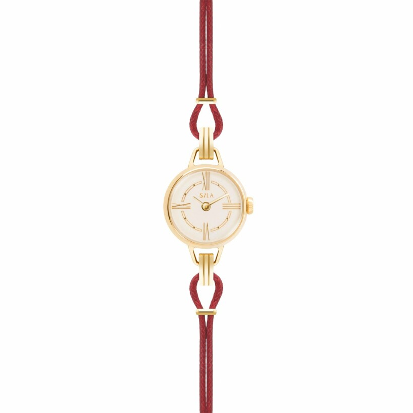 Bracelet de montre SILA en plaqué or jaune et coton, couleur rubis 