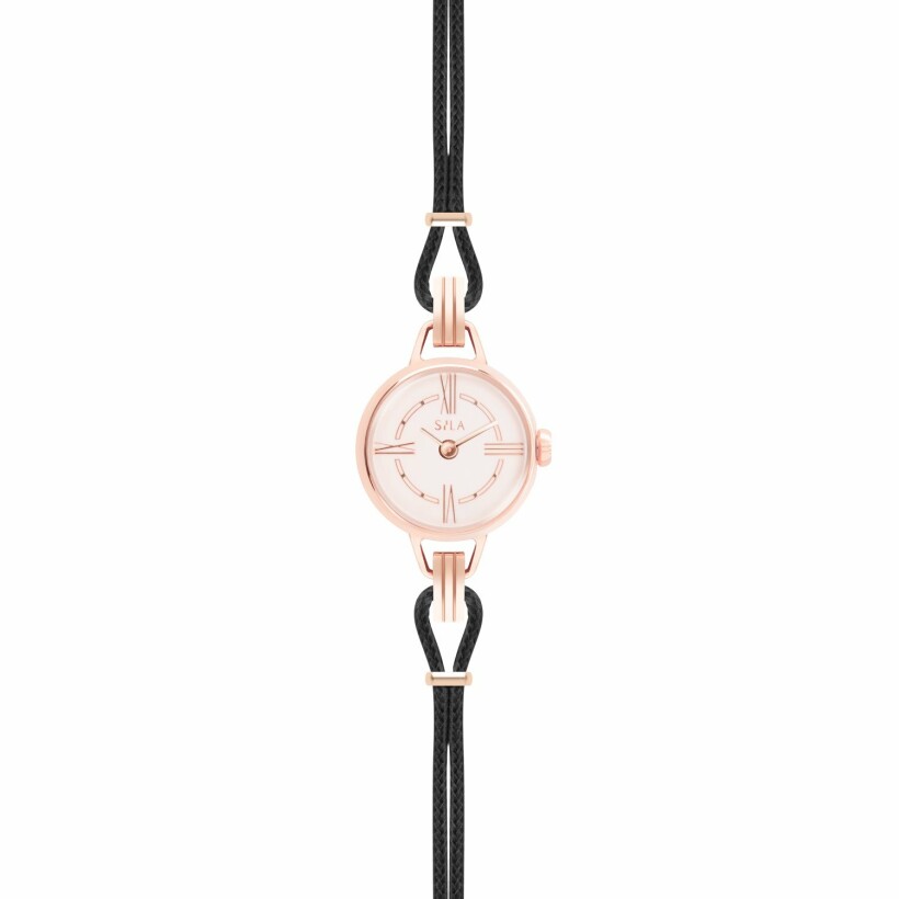 Bracelet de montre SILA en plaqué or rose et coton, couleur noir profond