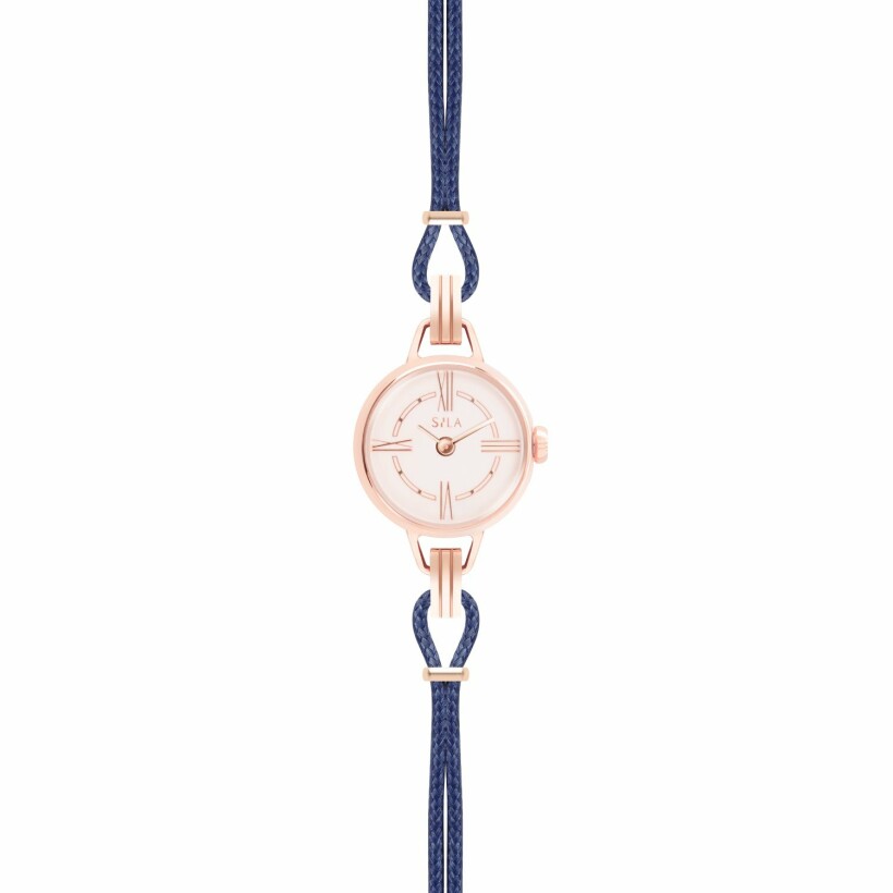 Bracelet de montre SILA en plaqué or rose et coton, couleur bleu de minuit 