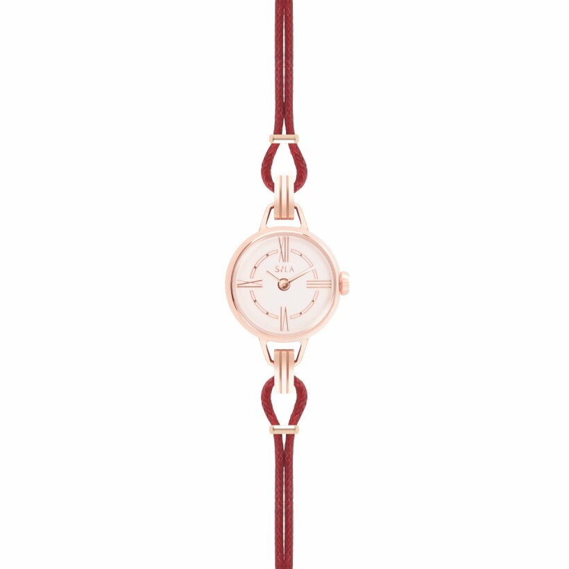 Bracelet de montre SILA en plaqué or rose et coton, couleur rubis