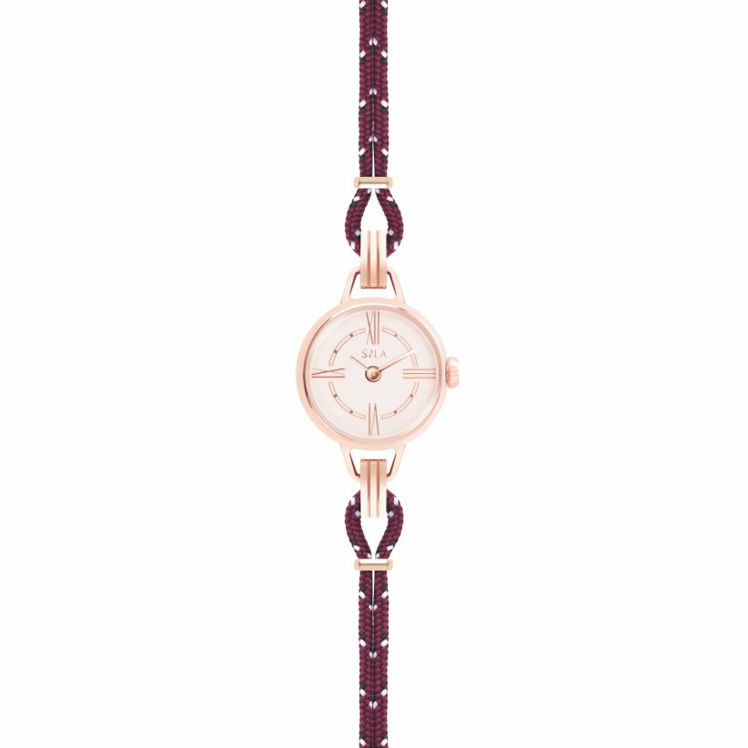 Bracelet de montre SILA en plaqué or rose et nylon, couleur nautique prune