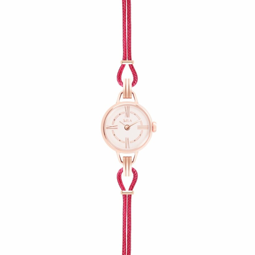 Bracelet de montre SILA en plaqué or rose et coton, couleur rose indien