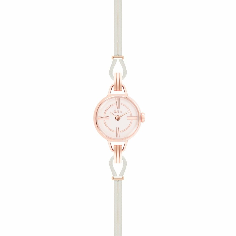 Bracelet de montre SILA en plaqué or rose et coton, couleur blanc 