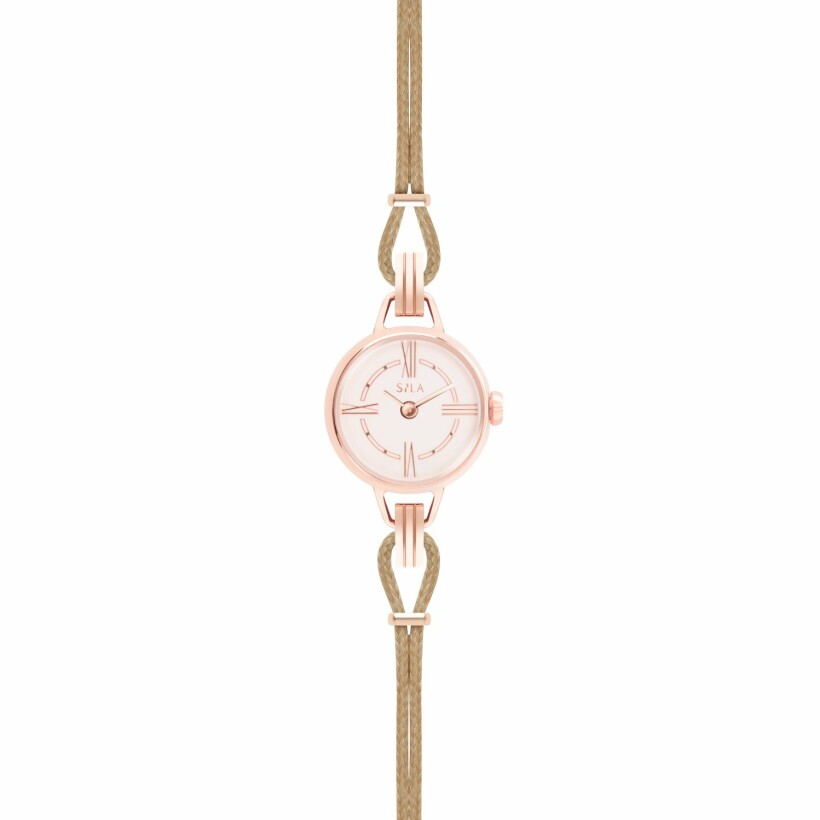 Bracelet de montre SILA en plaqué or rose et coton, couleur nude