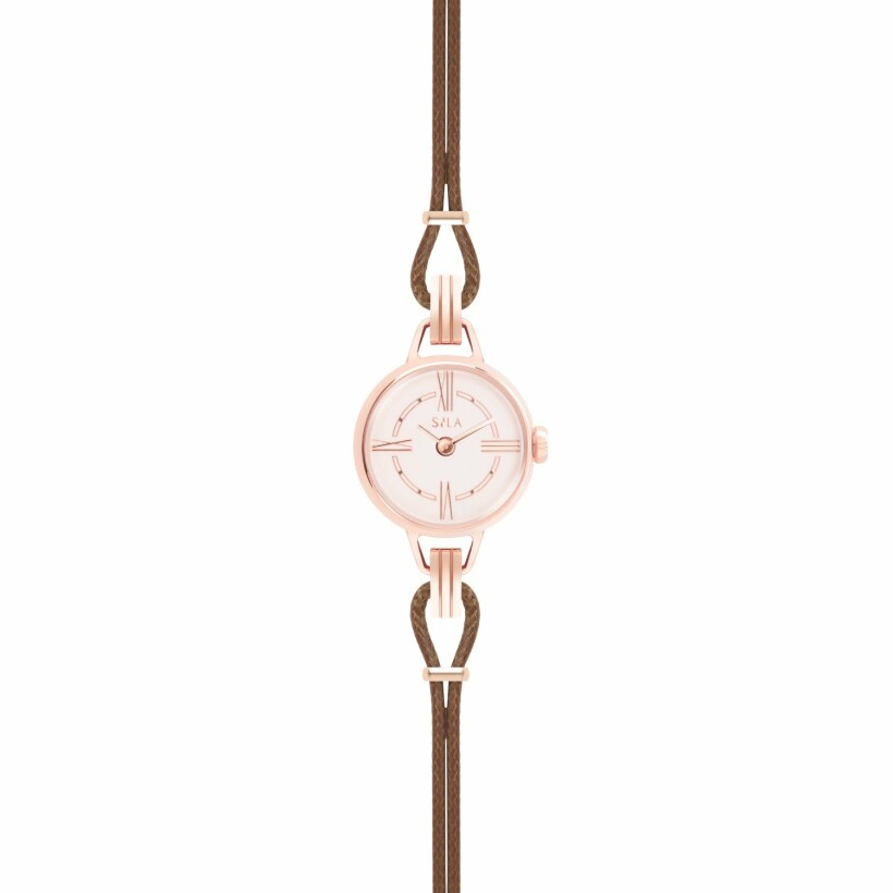 Bracelet de montre SILA en plaqué or rose et coton, couleur chocolat