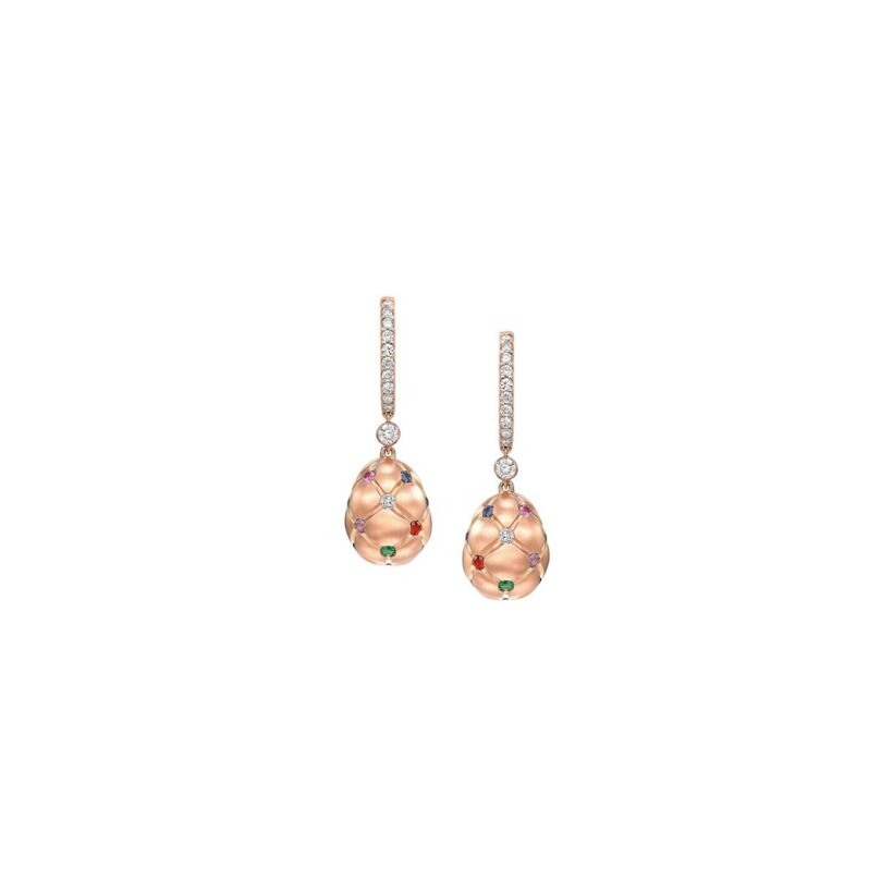 Boucles d'oreilles Fabergé Treillage en or rose, saphirs, rubis et diamants