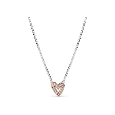 Collier Pandora esquisse de cœur en argent, métal doré rose et oxyde de zirconium, 45cm